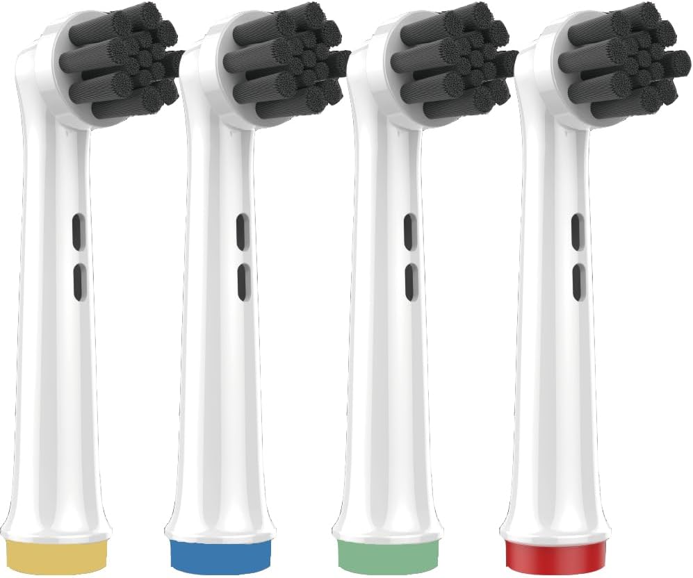 Replacement Toothbrush Heads Compatible with Oral-B Braun Electric Toothbrushes, Black, Bamboo-Charcoal Infused Bristles Refills for 3756 3757 3765 3744 3709 3762 4704 4739 4729 (8)