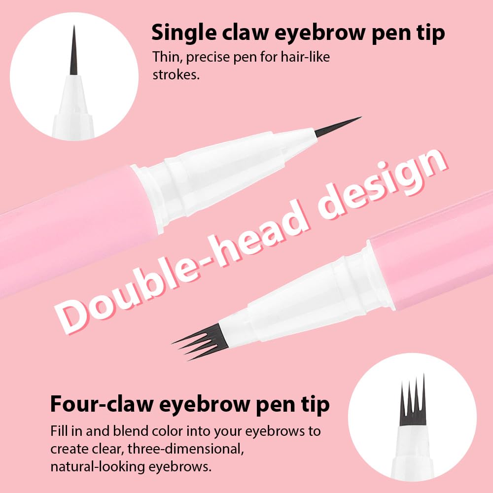 evpct 1Pcs Midium Brown Magic Microblading Dual-Ended Eyebrow Contouring Pen Brow Pencil, with 4 Brush Micro-Fork-Tips Applicator and Precise Brush-Tip Hair Like Stroke, Dual-ended Eyebrow Brush