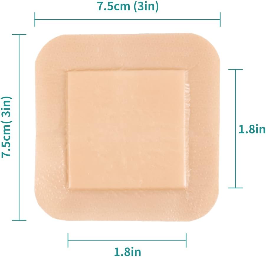 Dimora Silicone Foam Dressing with Border Adhesive 3"x3" Waterproof Wound Dressing First Aid Bandage for Wound Care 10 Pack