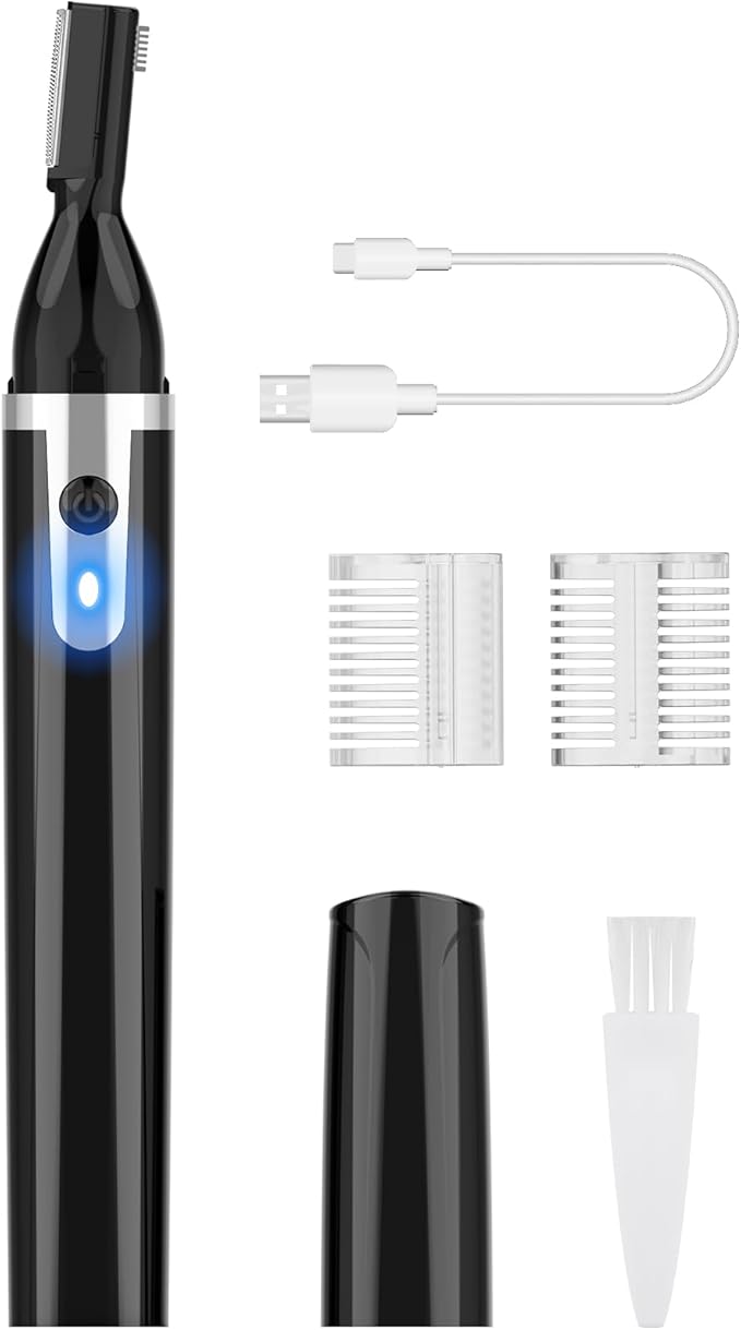 Eyebrow Trimmer Electric Eyebrow Razor for Men, Rechargeable Facial Hair Shaver Painless Detail Trimmer with Rinseable Blade for Face Beard Neck (Black)