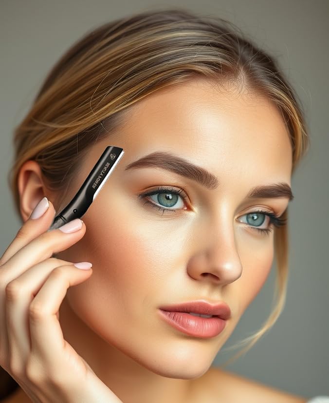 Eyebrow Razor with 6 Blades & Travel Case – Face Razors for Women & Men, Eyebrow Trimmer Shaper with Precision Cover, Facial Shaver & Dermaplaning Tool for Smooth Skin (Black)