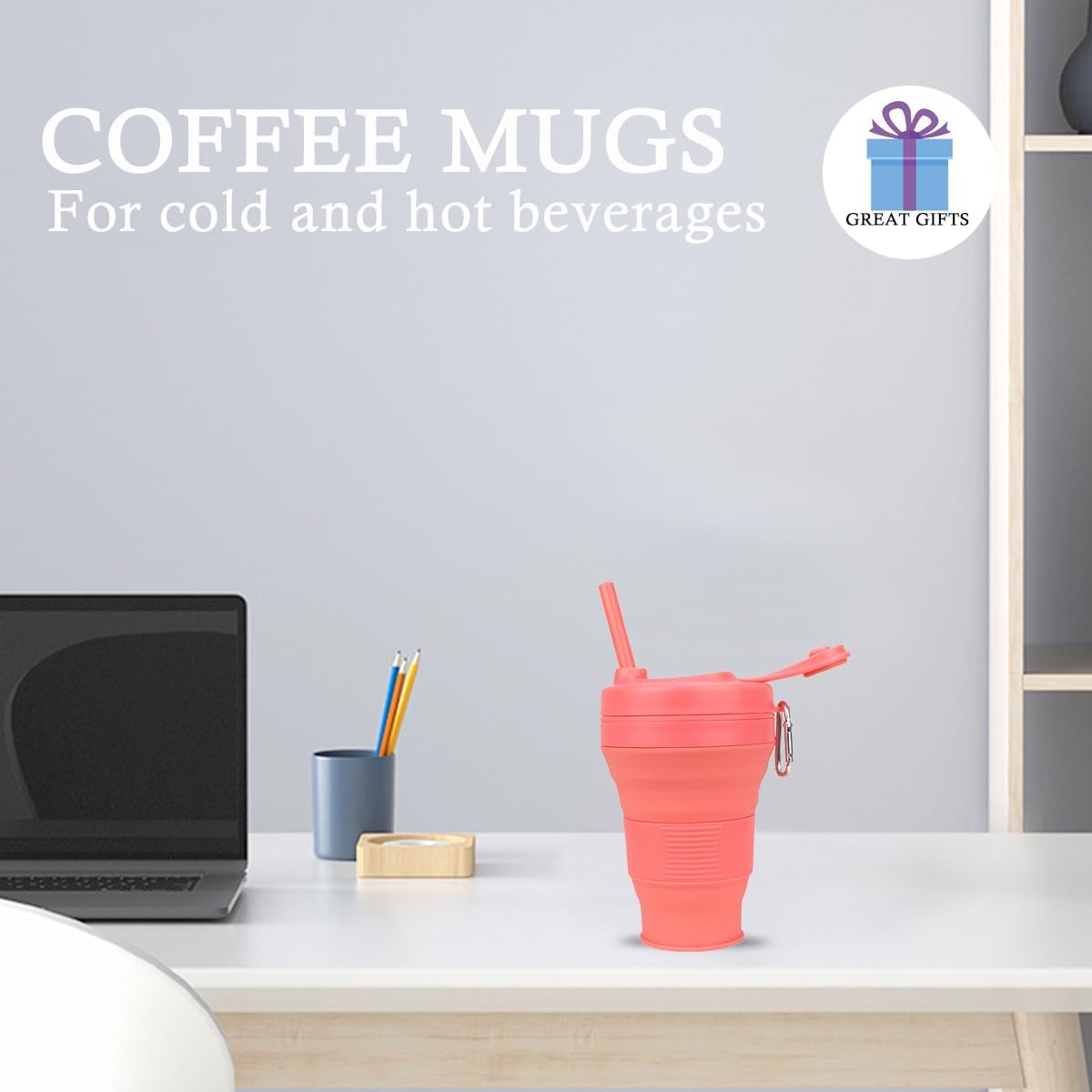 Silicone Coffee Cup with Straw lid Collapsible Cups for Traveling 20oz Lightweight Folding Water Mug for Picnic Hicking Camping Climbing