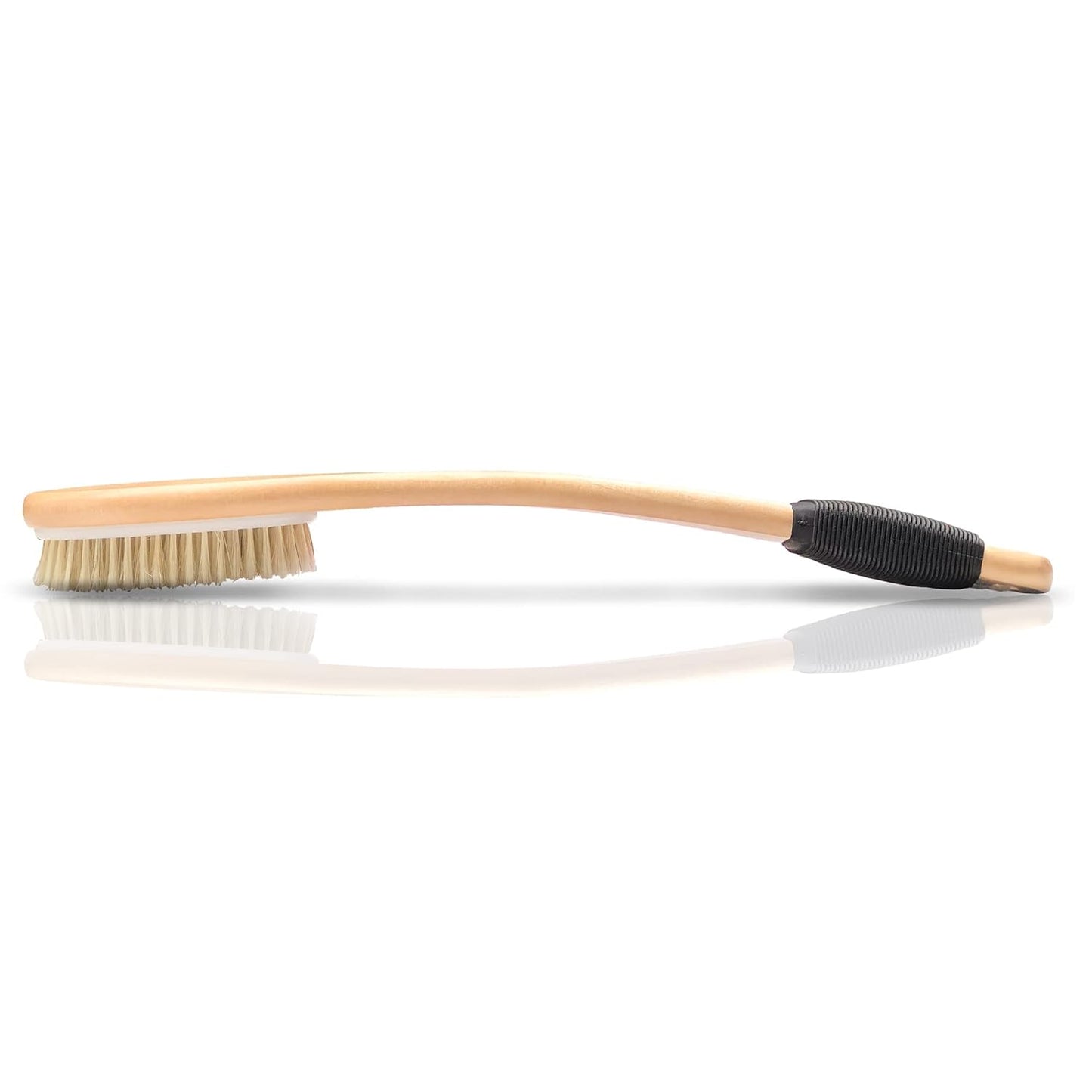 OWIIZI Bath Brush with Cellulite Massagers, Wooden Curved Long Handle Antiskid Dry Brushing Body Brush for Exfoliating, Natural Bristle Back Scrubber for Shower Use Wet or Dry for Men Women Elders
