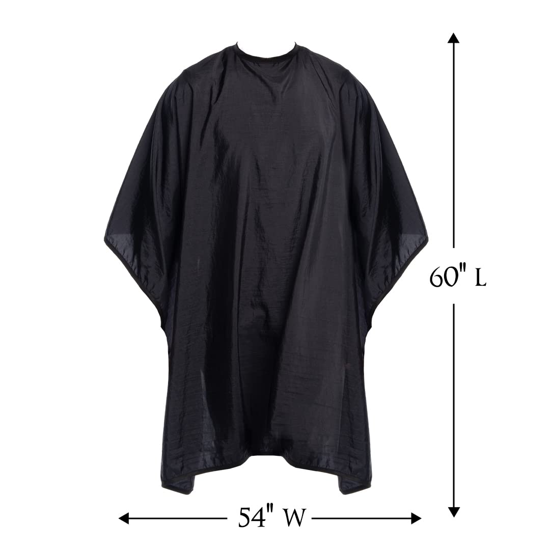 Betty Dain Premier Barber Cutting/Styling Cape, Black Trim Piping, High-end Look, Soft, Lightweight, Water Resistant Nylon, Repels Hair, Snap Closure at Neck, Generous 54 x 60 inch Size, Black