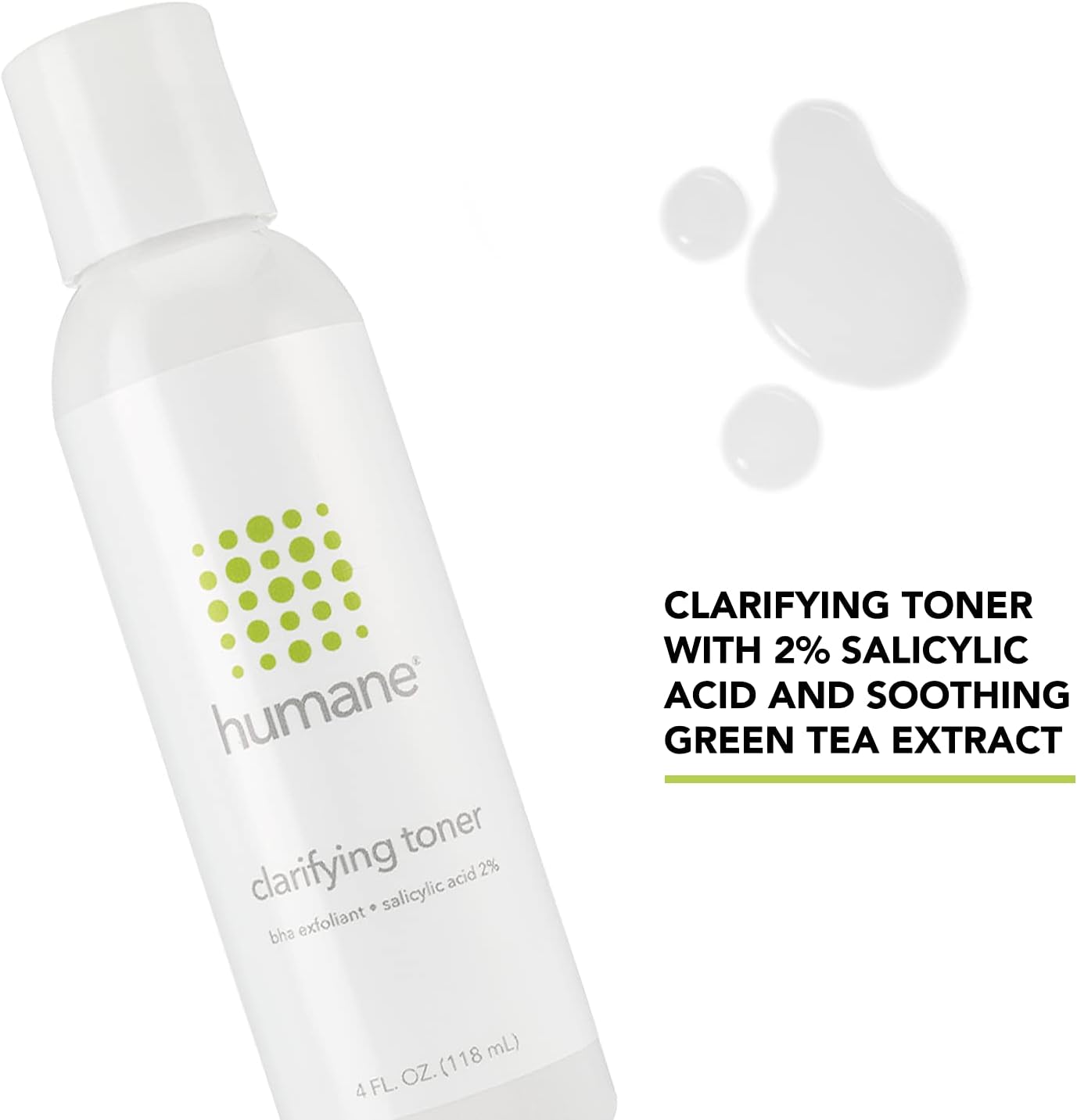 Humane Clarifying Toner for Face - 2% BHA Liquid Salicylic Acid - Pore Minimizer and Face Exfoliator - Gentle for All Skin Types - Removes Excess Oil, Dead Skin Cells, and Grime - 4 Ounce