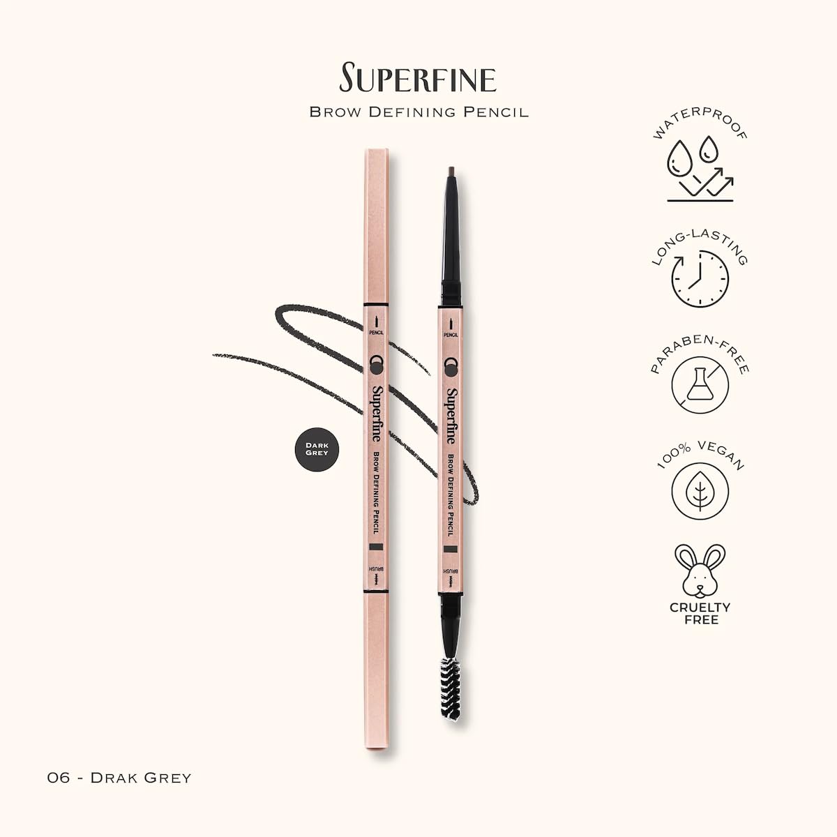 Beauty Superfine Micro Brow Pencil – 1.5mm Ultra-Fine Tip, Waterproof, Vegan Formula, 6 Shades – Long-Lasting Natural Eyebrow Pencil (06 - Dark Grey, 0.08G/0.002 FL.OZ（pack of 1）)