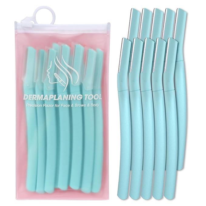 Face Razors for Women, Dermaplane Razor for Women Face, Eyebrow Razor, Facial Razors, Dermaplaning Tool, Gentle Skin Exfoliation Microblades for Sensitive Skin, Peach Fuzz Remover, 10 Count (Tidal)