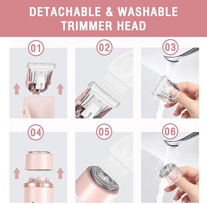 Dermave Bikini Shaver, Bikini Trimmer for Women, Glow Aura Electric Razor 2-in-1 Women's Body Shaver Dual Head Women's Trimmer for Leg Arm Body Grooming Tool (Pink)