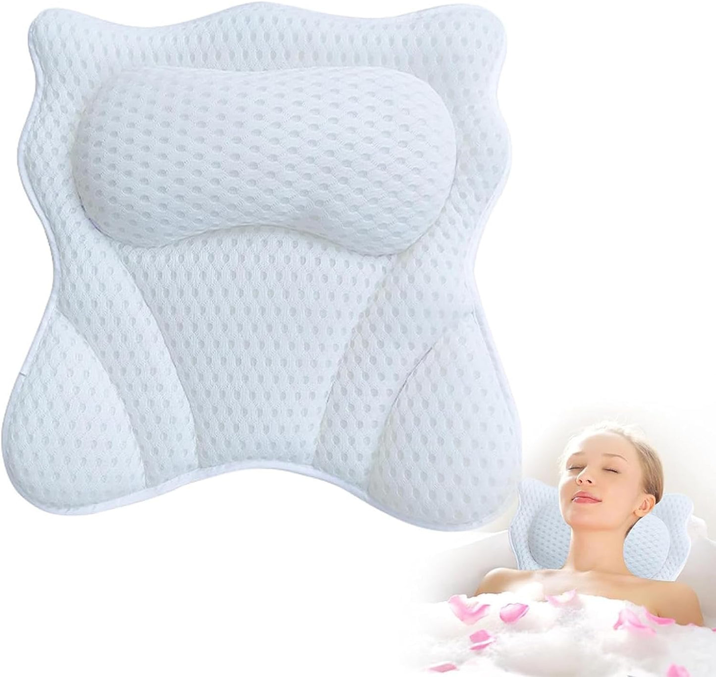 Bath Pillow Bathtub Pillow for Neck Back Support 4D Bath Tub Pillow with 6 Strong Suction Perfect Bath Gift for Women