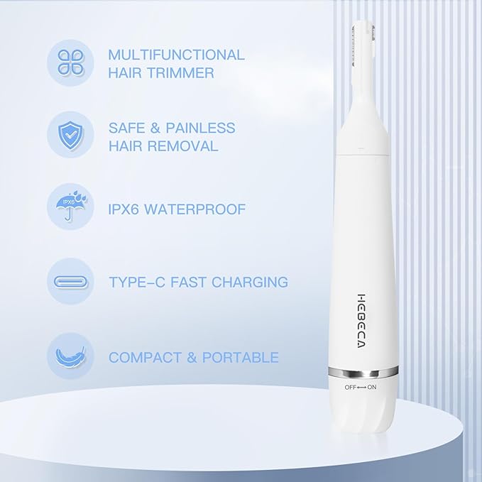 Nose Hair Trimmer for Women and Men, 3-in-1 Electric Facial Hair Removal Rechargeable Portble Waterproof Face Shaver Razor for Nose Ear Eyebrow Peach-Fuzz Lips Chin FT3001