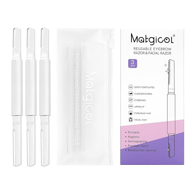 Dermaplane Razor for Women Face & Eyebrow - Dermaplaning Tool for Peach Fuzz Facial Hair Removal,High Precision Blade for Smooth Skin (White, 3 Count)