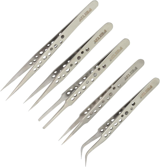 FEITA Precision Tweezer Set - Tweezers for Crafts, Jewelry, Lash Extensions, Electronics & Hobby Tools