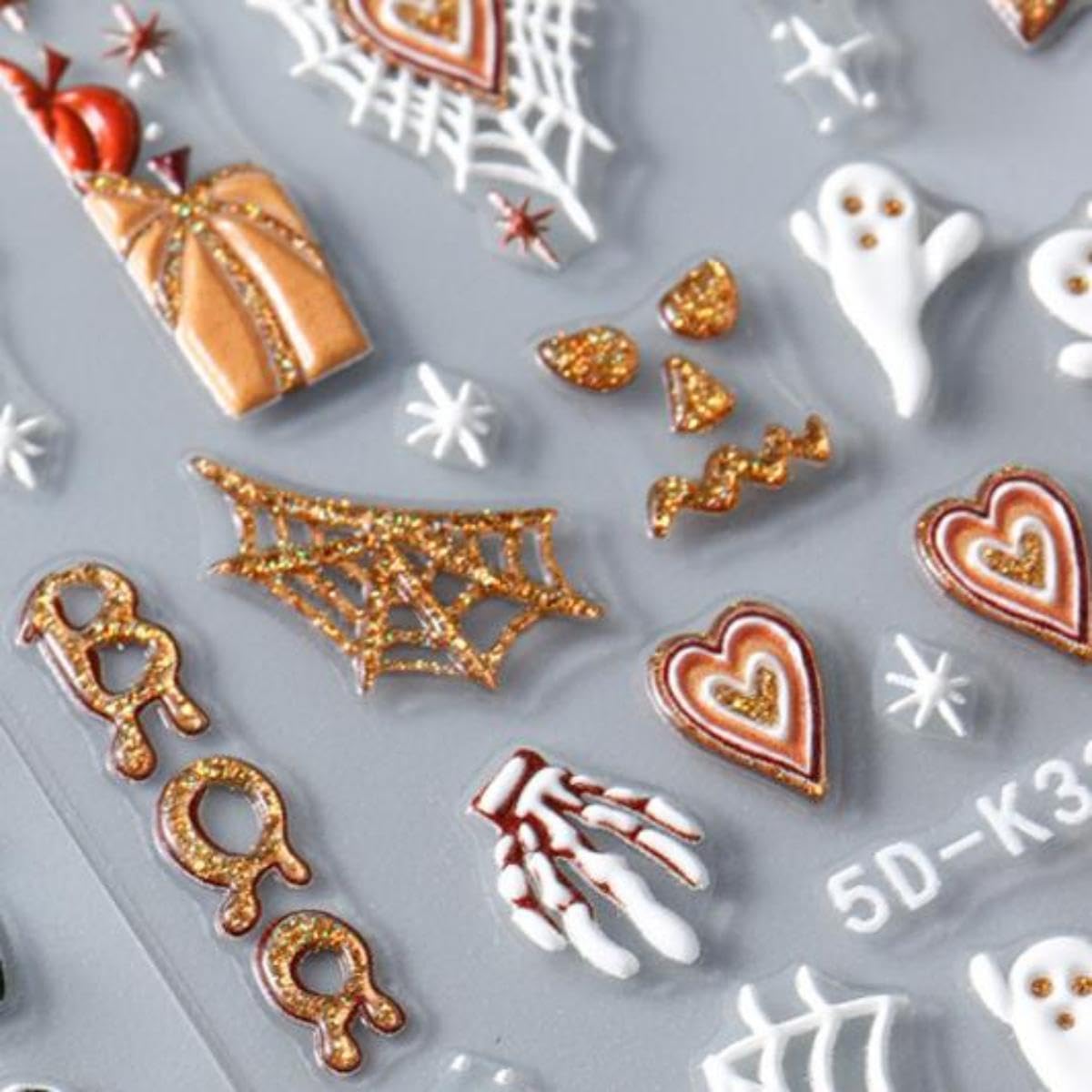 Halloween Nail Art Stickers Ghost Nail Stickers Gold Nails Art Decals 5D Self Adhesive Spider Web Nails Charms for Women Girls Manicure DIY Decoration
