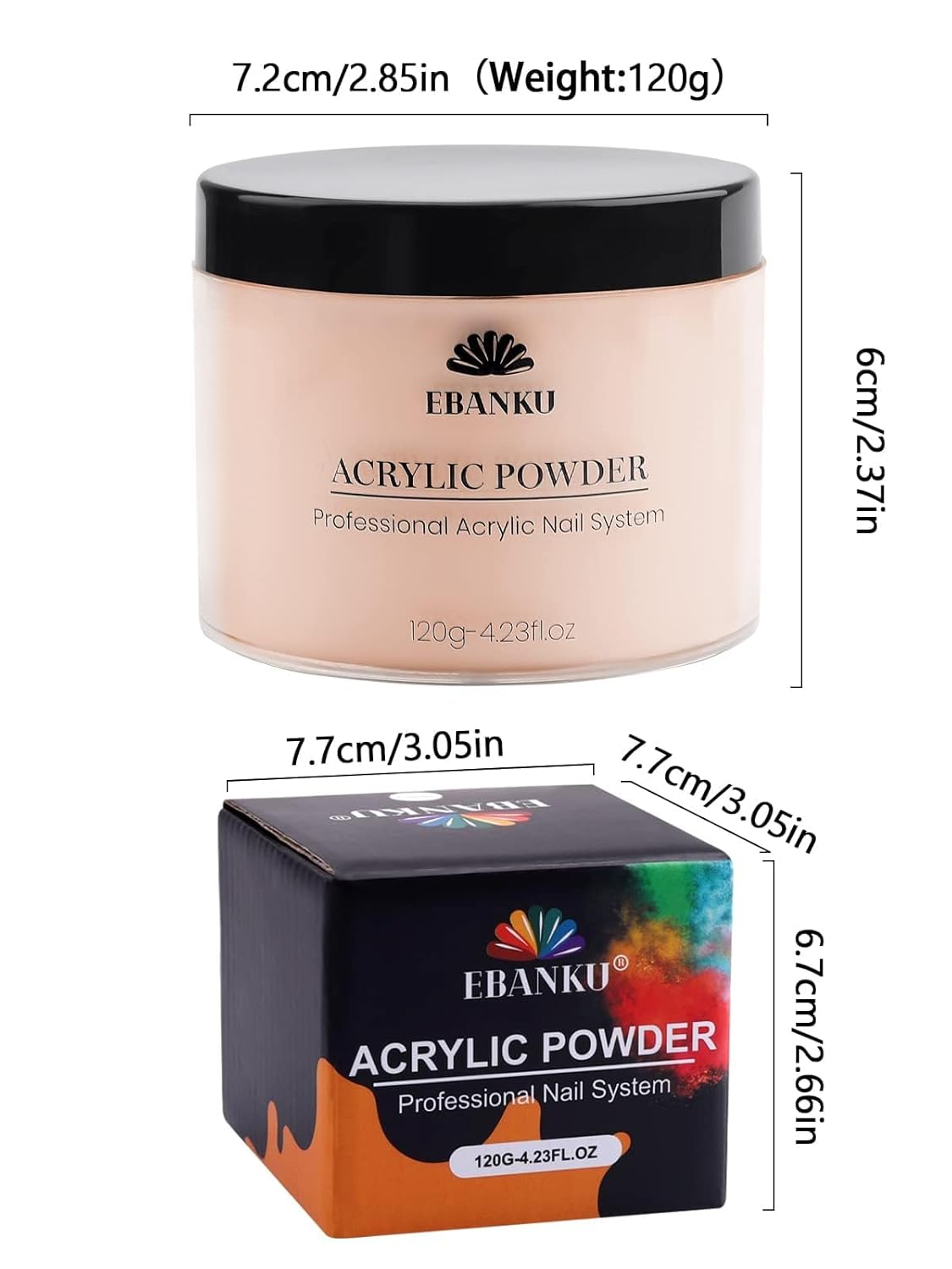 EBANKU Nude Acrylic Powder, 120g/4.23oz Acrylic Powder Large Capacity Professional Acrylic Nail Powder for Nail Acrylic Extension, Nail Carving, Long-Lasting, No Nail Lamp Needed