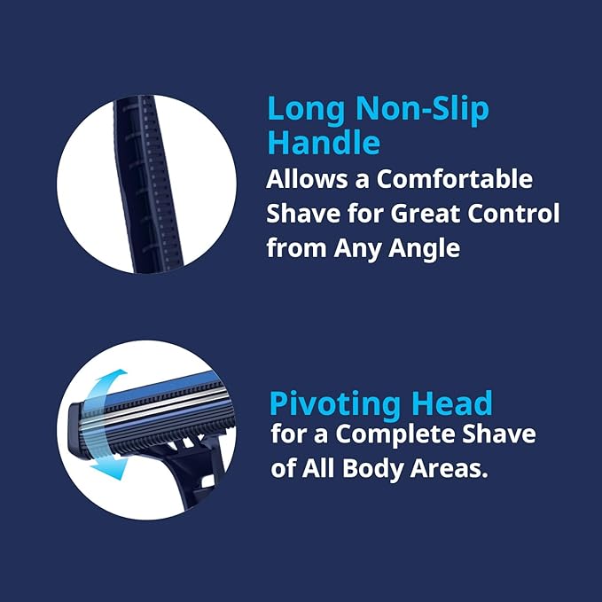 Dorco Pace 2 Plus Disposable Razor 2 blades Pivoting Head Open-Flow No Clogging Easy Rinsing Lubricating Strip Long Non-Slip Rubber Handle (30ct No Rubber Handle)