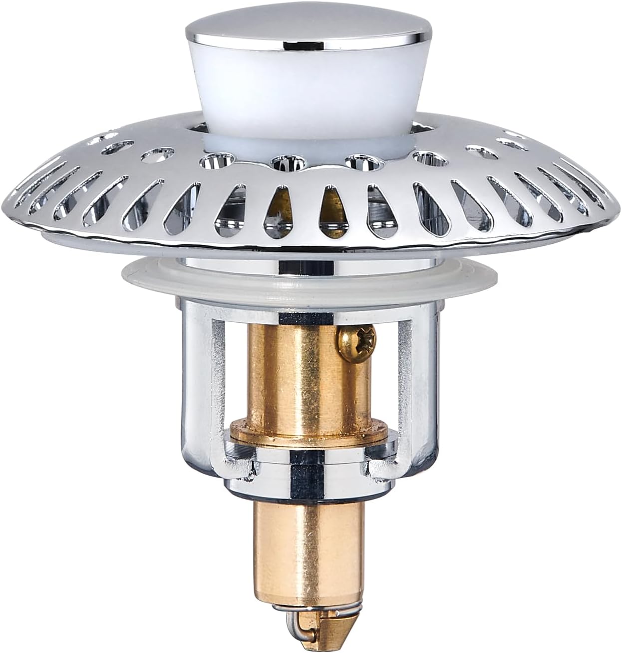 Bathroom Sink Stopper for 1.06"-1.65" Drain Holes, 2 in 1 Bath Sink Drain Strainer Stopper, Pop Up Drain Cover Plug with Hair Catcher, Stainless Steel (Chrome Silver-1p)