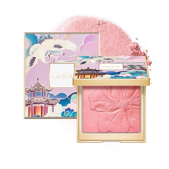 CATKIN Cheek Powder Blush Baked Pink Makeup Blusher Creamy Light Weight Long Lasting Natural Shimmer Finish 10g (C08 Crush)