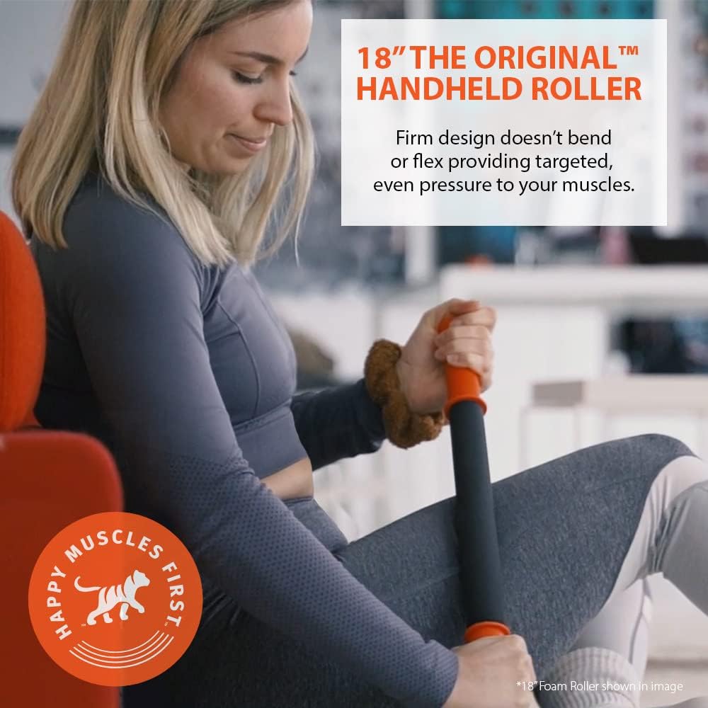 Tiger Tail 18in Massage Stick Portable Roller, Handheld, Deep Tissue Foam Roller, Body Massage and Myofascial Release Tool for Legs, Neck, Calves, Thighs, Shins & Back, The Original 18, Made in USA