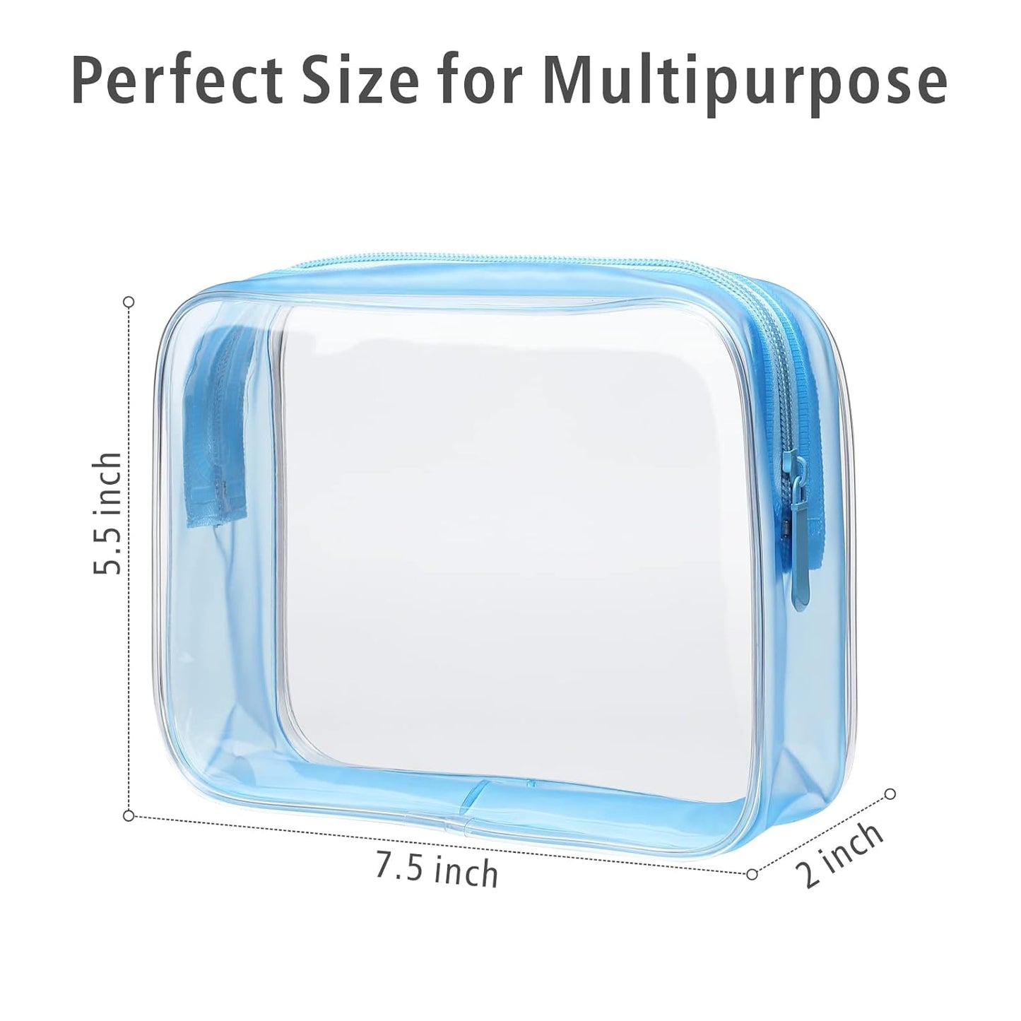 PACKISM Clear Toiletry Bag - 3 Pack Quart Size TSA Approved Toiletry Bag, Travel Makeup Cosmetic Bag for Women, Carry on Airport Airline Compliant Bag, Blue