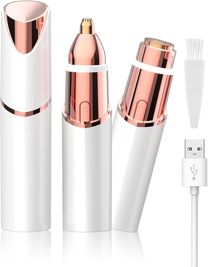 Facial Hair Remover and Eyebrow Trimmer - 2 in 1 Facial Hair Removal Epilators for Women - Rechargeable Travel Face Hair Razor Bikini Shaver for Face Peach Fuzz Lips Chin Armpit Body (White)