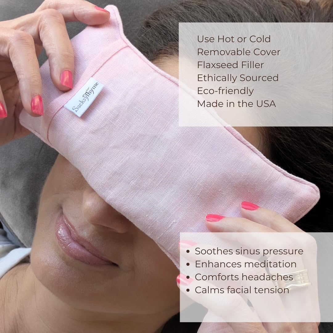 Organic Linen Eye Pillow - Lavender & Flaxseed for Relaxation, Yoga, Stress Relief - Microwavable Heating Pad & Cool Compress - Made in USA - Gifts for Meditation