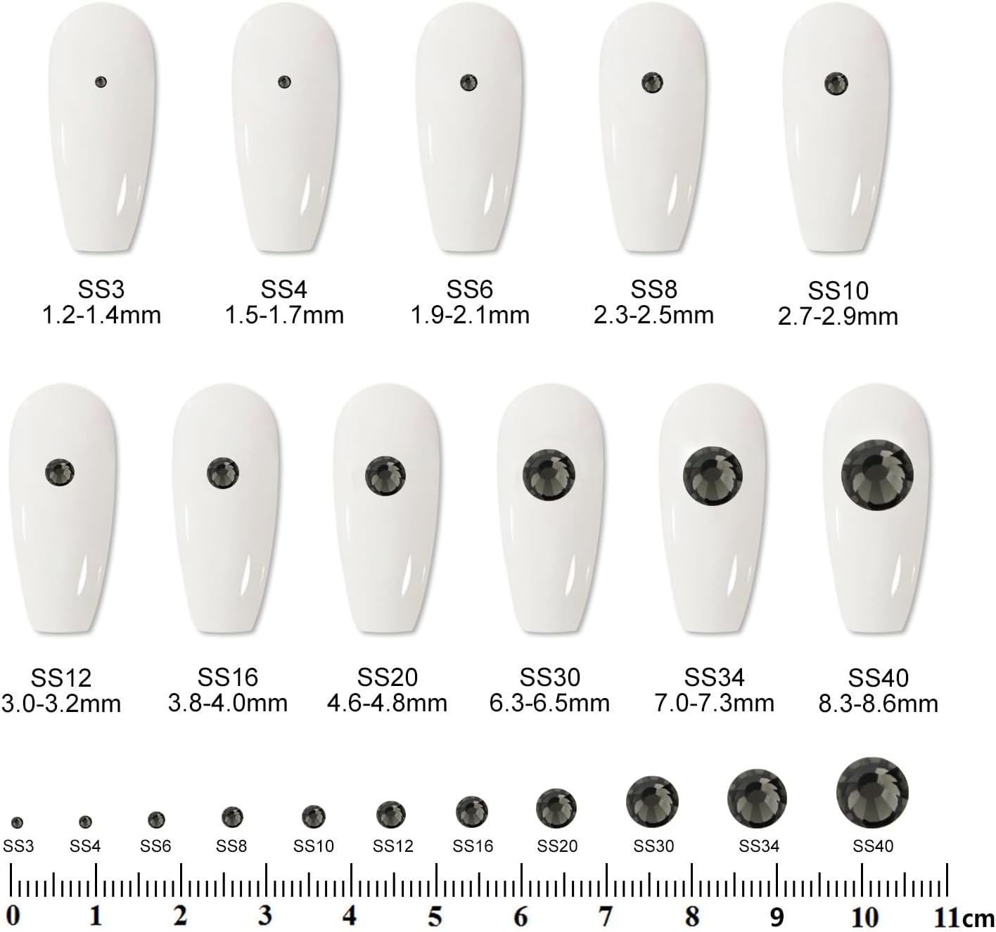 400PCS SS30 Flatback Rhinestones | 12-Facet Diamond-Cut Glass Gems for Nail Art, Clothing, DIY Crafts |Glue-On Decoration Stones with Silver Backing(Black Diamond)