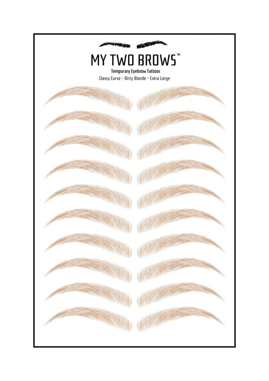 (10 pairs) Dirty Blonde Temporary Eyebrow Tattoo - Extra Large Size - Waterproof & Smudgeproof - Classy Curve Style Eyebrow Stickers - Sheet Lasts up to 30 Days - Won't Work on Existing Brows