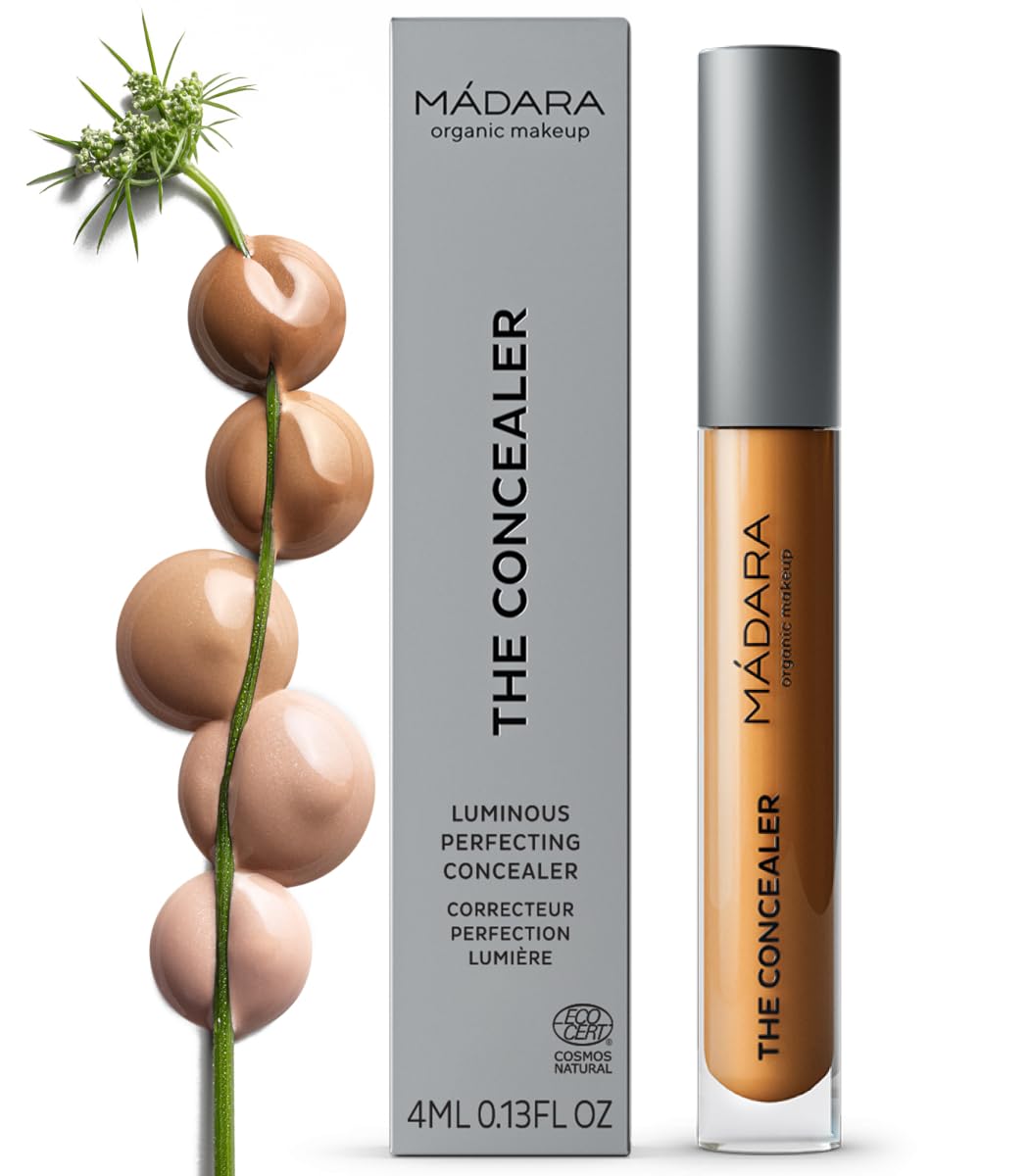 MÁDARA Organic Skincare | Luminous Perfecting Concealer 55 HAZELNUT – 4ml, Dewy finish, With hyaluronic acid, Natural concealer for dark circles and blemishes, Vegan, COSMOS natural certified.