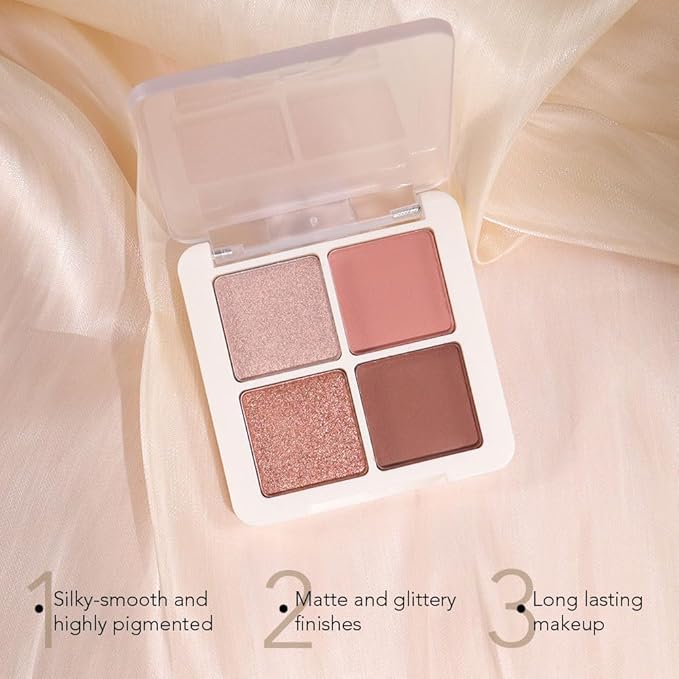 4 Colors Matte Shimmer Eyeshadow Makeup Palette,Rose Gold Nude Pink Highly Pigmented Natural Neutral Eye Shadow Palette,Long Lasting Waterproof Naturing-Looking Women Girls Eye Shadow,Blendable