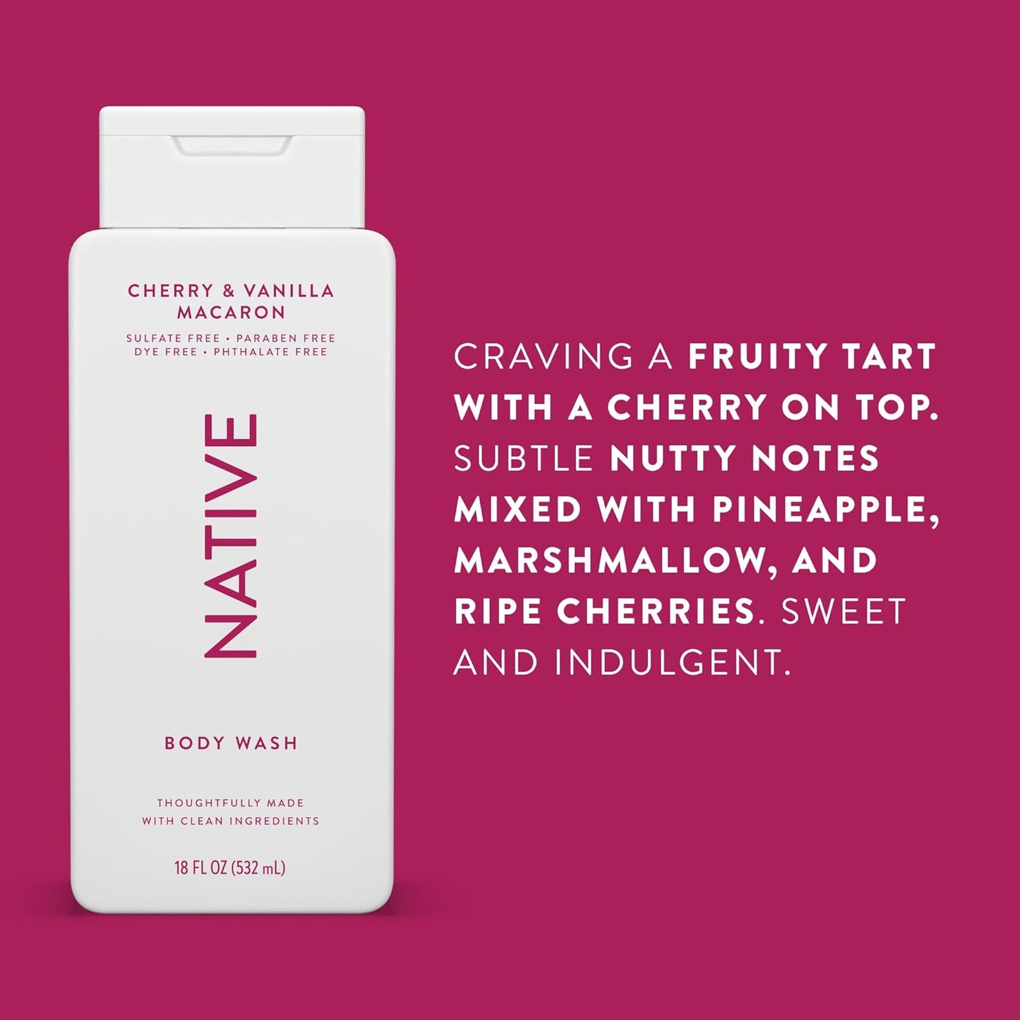Native Body Wash Contains Naturally Derived Ingredients | For Women & Men, Sulfate, Paraben, & Dye Free Leaving Skin Soft and Hydrating | Cherry & Vanilla Macaron 18 oz - 2 Pk