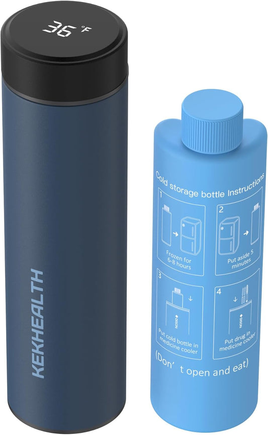 Compact 60H Insulin Cooler Travel Case Temp Display Medication Cooler for Travel Insulated Medicine Cooler Bag TSA Approved Ice Packs Diabetic Cooler with QR Medical Travel Tag（Navy Blue）