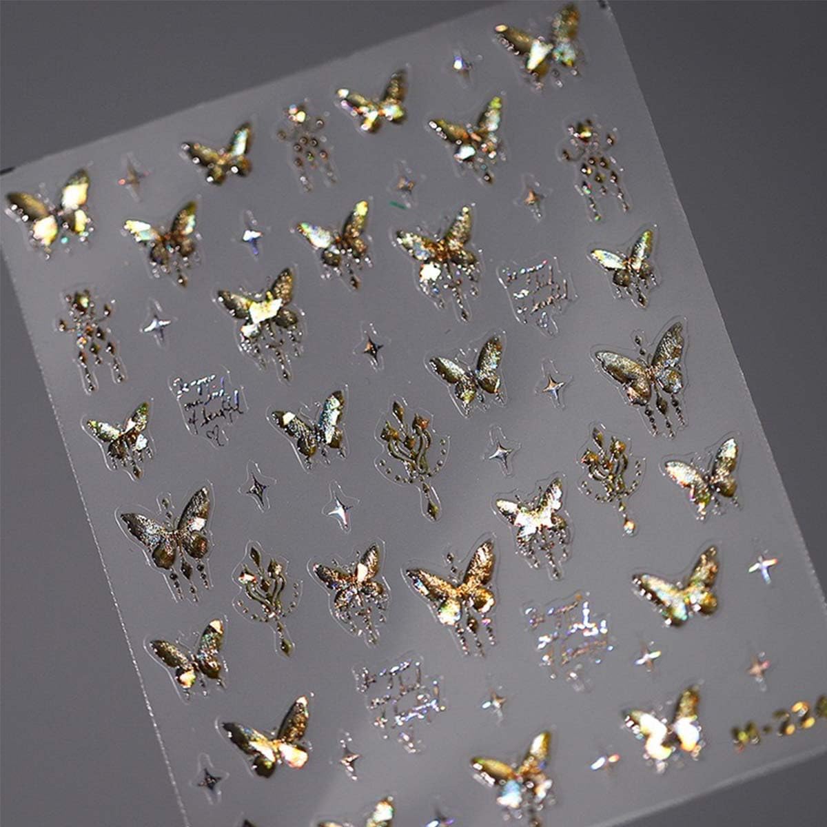 Butterfly Nail Art Stickers 5D Embossed Jelly Nail Decals Aurora Gold Butterfly Nail Stickers Self Adhesive Butterflies Nails Supplies for Women Girls Manicure Decoration 1Sheet
