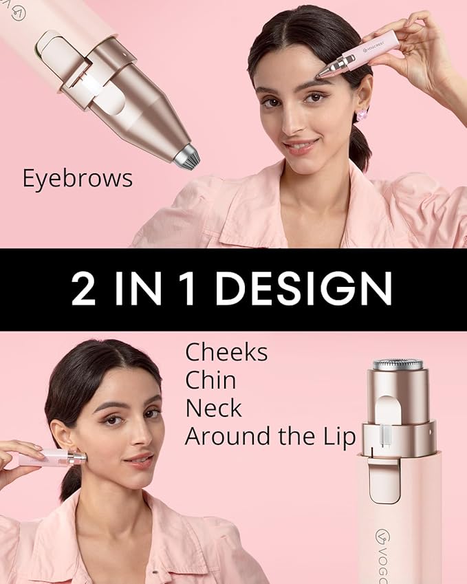 Painless Rechargeable Eyebrow Hair Trimmer: A 2-in-1 Eyebrow Trimmer for women for shaping eyebrows and gently removing unwanted hair from the face chin neck upper lip including peach fuzz