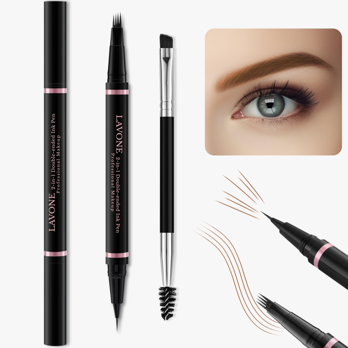 Eyebrow Pencil,2-in-1 Waterproof Eyebrow Pen with 4 Tip Brow Pen and Ultra-Precise Brow Pencil,with Dual-ended Eyebrow Brush,Eyebrow Makeup for Natural Looking Eyebrows-Soft Brown