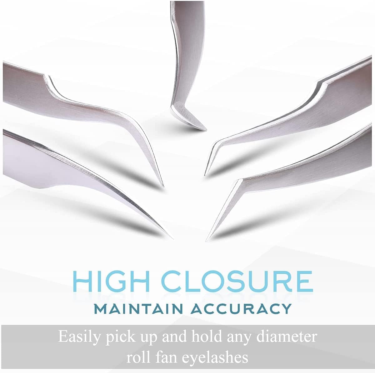 SIVOTE Eyelash Extension Tweezers for Classic & Volume Lashes, 5-Pack, Silver