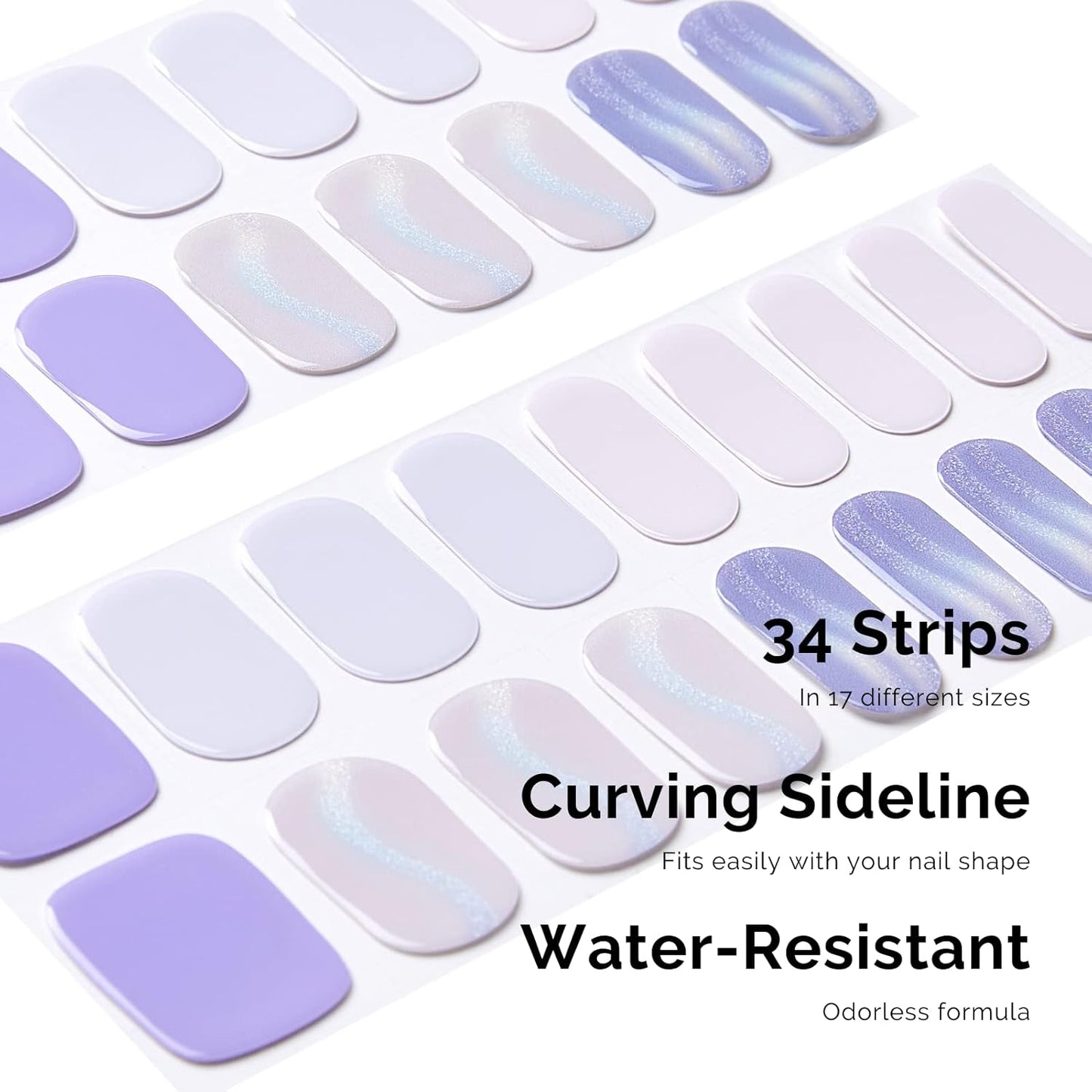 NAILOG Semi Cured Gel Nail Strips 34 pcs, Buy 2 Get 1 UV Lamp, Salon-Quality Gel Nail Stickers, Semicured Nail Wraps with Soft Gel Finish | Lavender Mist