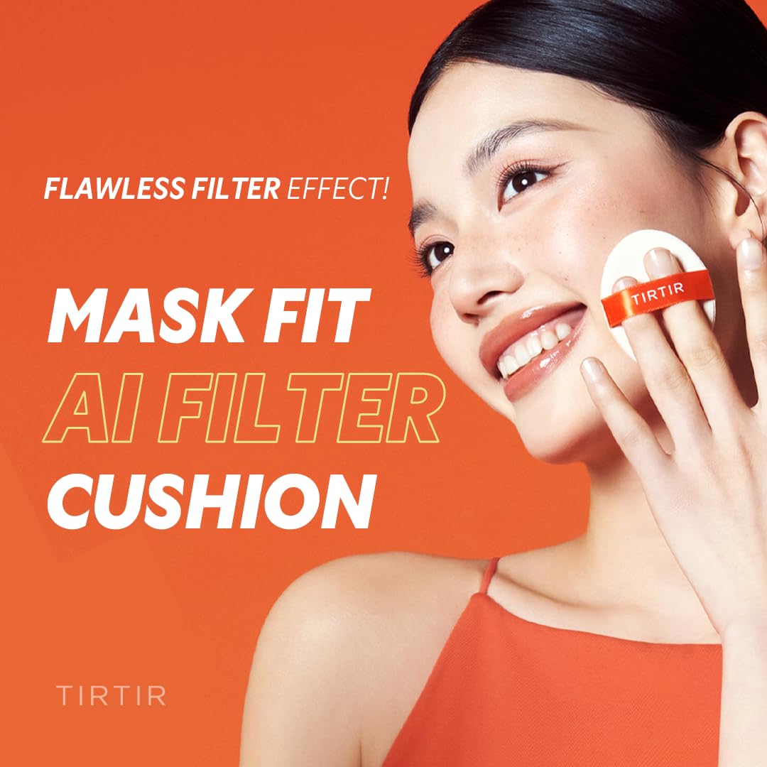 [*Mini Size*] TIRTIR Mask Fit Ai Filter Cushion Foundation | AI-Like Semi-Matte Finish - Up to 72-Hour Medium to Full Coverage Korean BB Cushion Make up Beauty, #24W Soft Beige, 0.15 Fl Oz