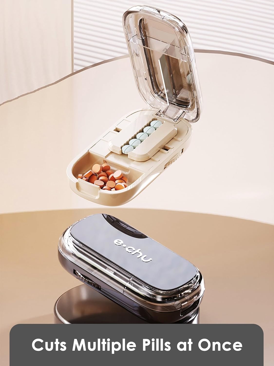 Pill Cutter Splitter for Small and Tiny Pills - Adjustable Pill Splitter with Centering Device for Cutting Multiple Pills, Precision Alignment, Easy to Use and Travel Sized, (1/2 White)