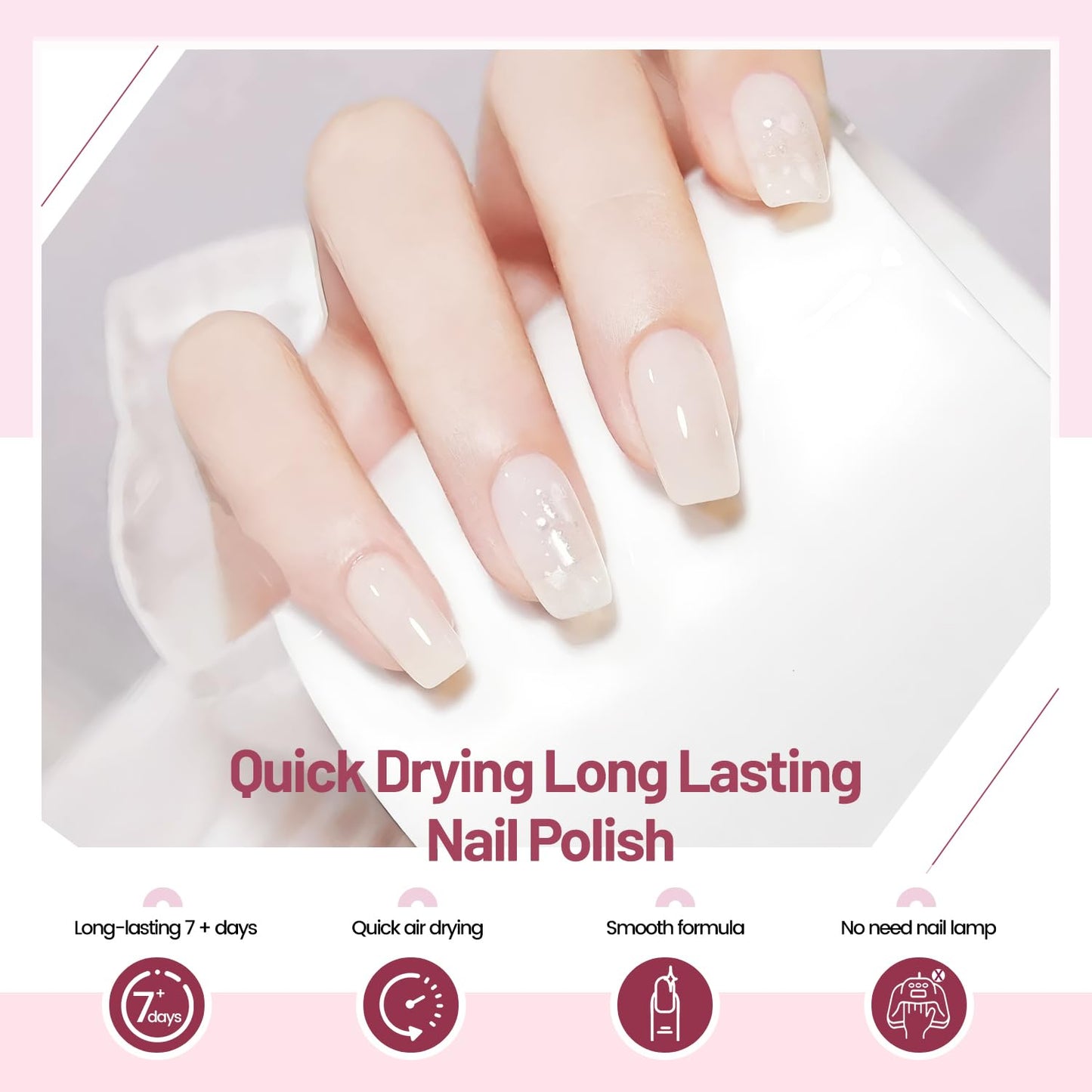 Jelly Nail Polish Set 6 Colors White Pale Red Soft Pink Natural Nude Pale Purple Fresh Pink Purple All Seasons Neutral Color Quick Dry Nail Polish Set for Women Salon DIY Nail Art