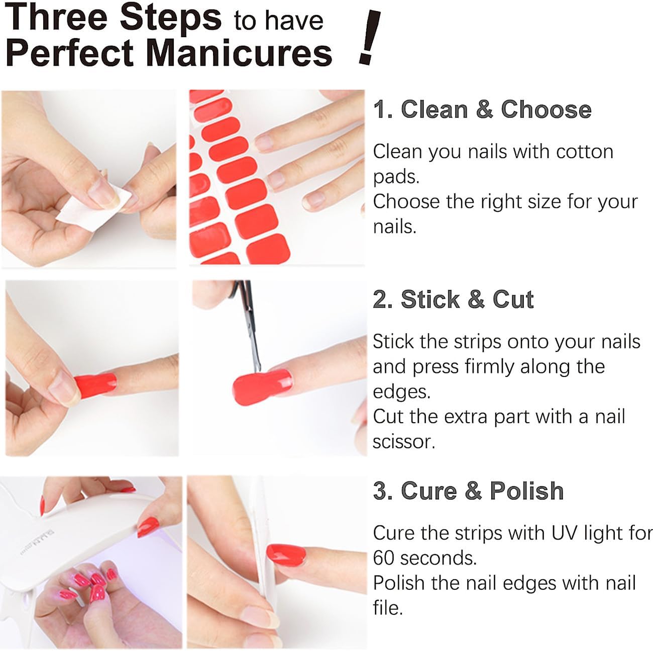 Semi Cured Gel Nail Strips, Hot Pink 20pcs Adhesive UV Sticker, Wraps for Home Manicure DIY