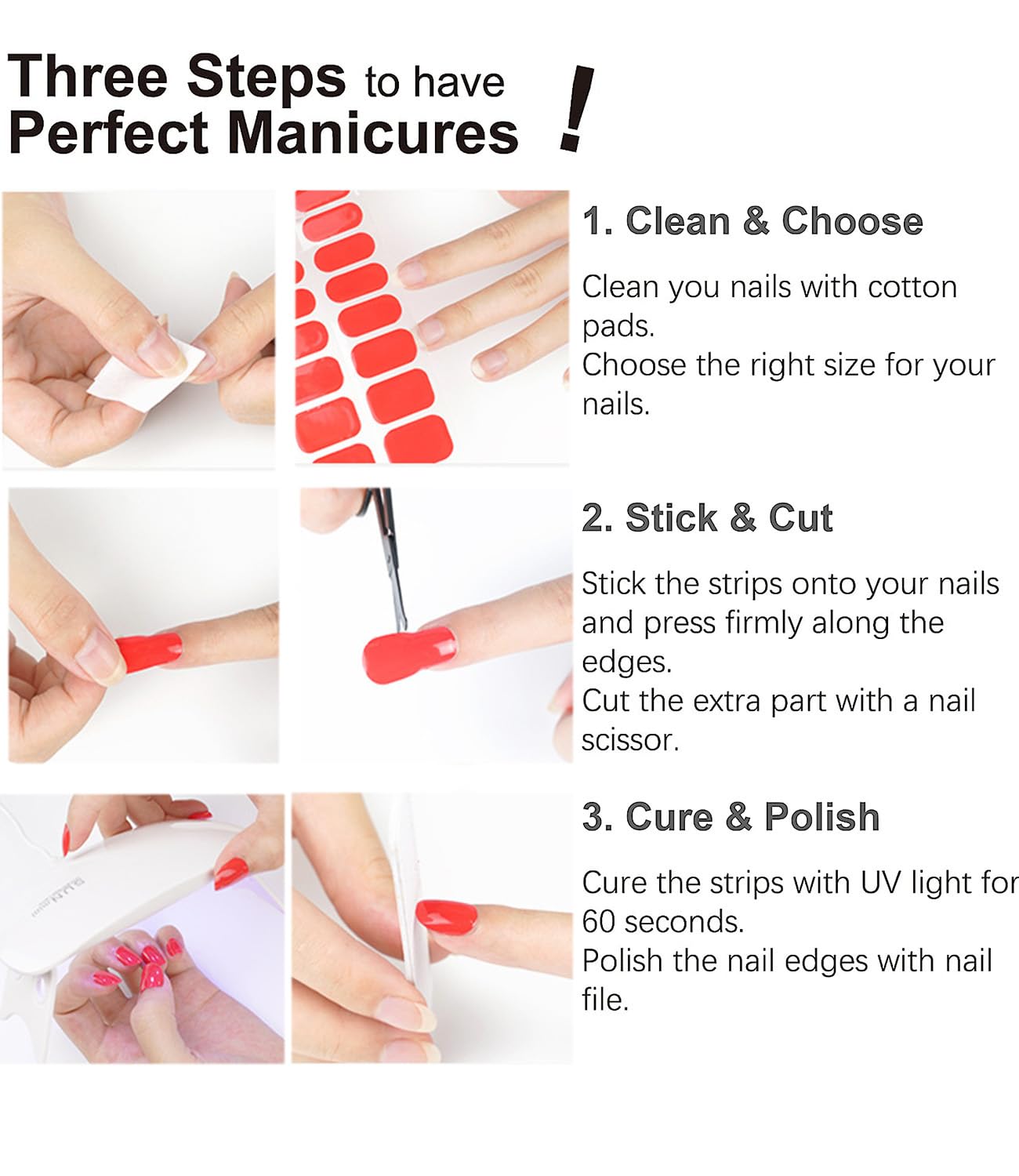 Semi Cured Gel Nail Strips, 20pcs Macaron French Gel Nail Stickers Work with UV, Easy to Use and Remove