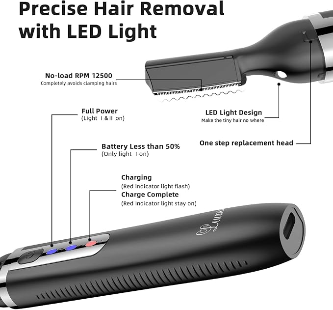 Eyebrow Trimmer and Facial Hair Remover, Rechargeable Hair Removal Women's Electric Shaver Razor for Peach Fuzz Chin Cheek Upper Lip (Black)