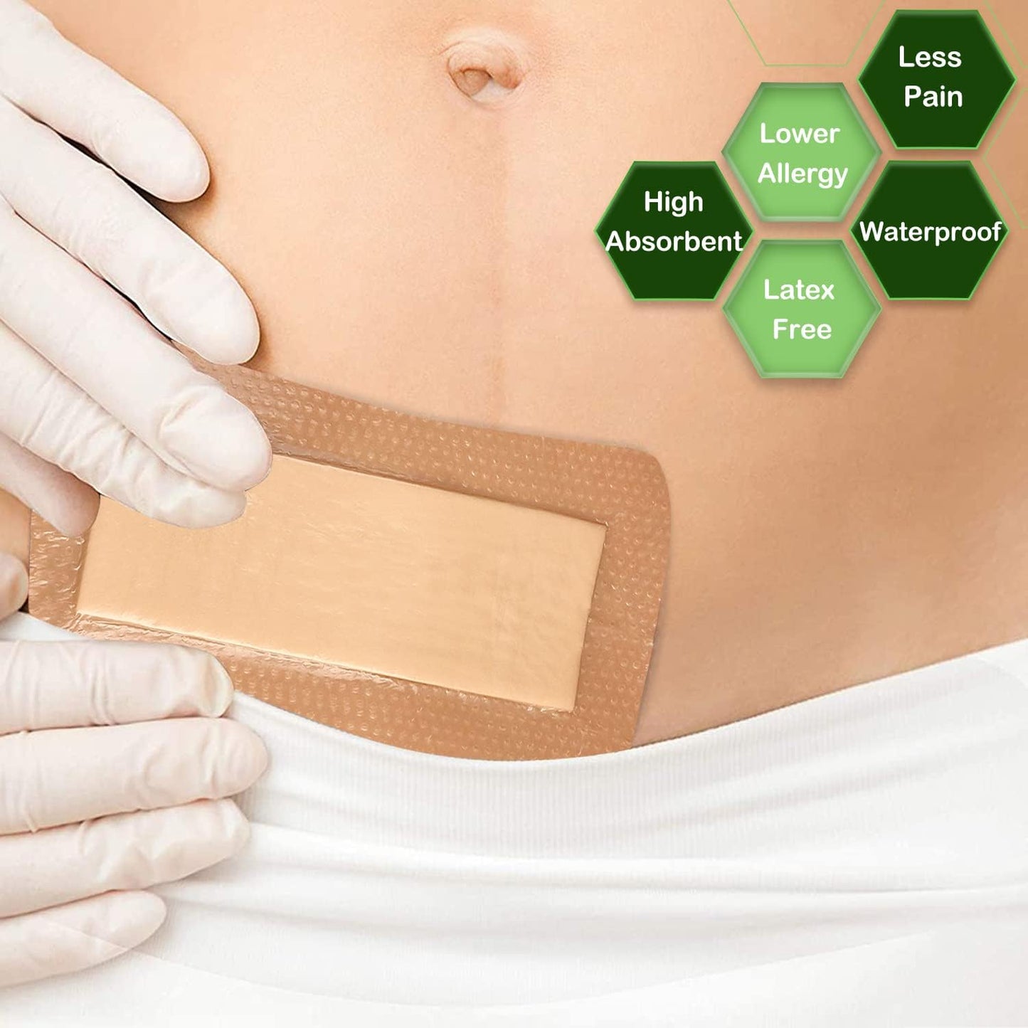 Silicone Foam Dressing with Gentle Border for Post-op Surgical Wounds 4''x8'', Absorbent Pad 2''x6'', Pack of 5, Silicone Wound Bandages for Cuts, Abrasions, Bed Sore, Pressure Ulcer