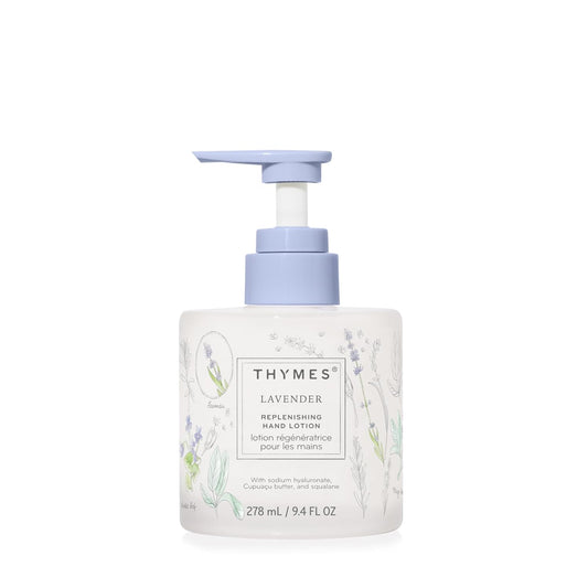 Thymes Replenishing Hand Lotion for Dry Skin - Daily Moisturizer Helps Reduce Dryness - Hand Lotion for Women & Men Formulated with Sodium Hyaluronate & Squalane (Lavender, 9.4 fl oz)