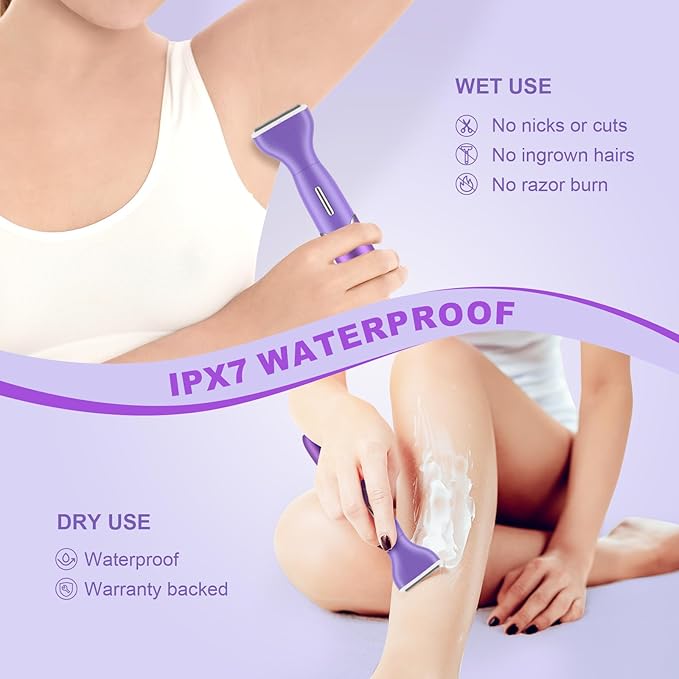 Bikini Trimmer for Women, 3 in 1 Painless Electric Razors for Women, Replaceable Lady Facial Razor & Eyebrow Trimmer, Rechargeable Women's Grooming Kit