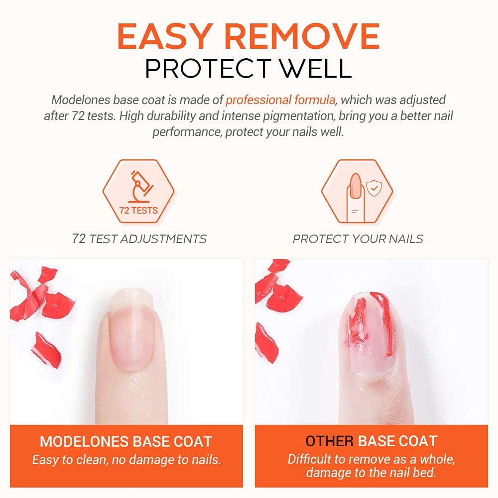 modelones Gel Nail Polish Base Coat, 2025 Upgraded Formula Clear High Glossy Gel Base coat Soak Off Long-Lasting DIY Home Salon Nail Art 15ml