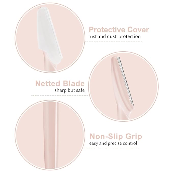 12 Pcs Eyebrow Razors, Face Razors Multipurpose, Exfoliating Dermaplaning Tools, Eyebrow Trimmers Shaver with Safety Cover, Facial Hair Removal for Women Men Body Use (Light Pink)
