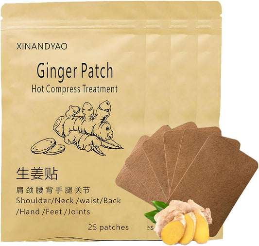 100 Count Ginger Self-Heating Patches | Long-Lasting Comfort for Back, Neck, Shoulders, Knees & Joints | 8-Hour Herbal Warming Pads (12x8cm)