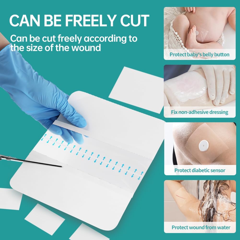 Dimora Waterproof Transparent Film Dressing, Large Clear Wound Bandages 6x8 inch 50 Pack, Post Surgical Skin Protector, Adhesive Medical Pad for Swimming,Showering,Tattoo Aftercare,IV Fixing