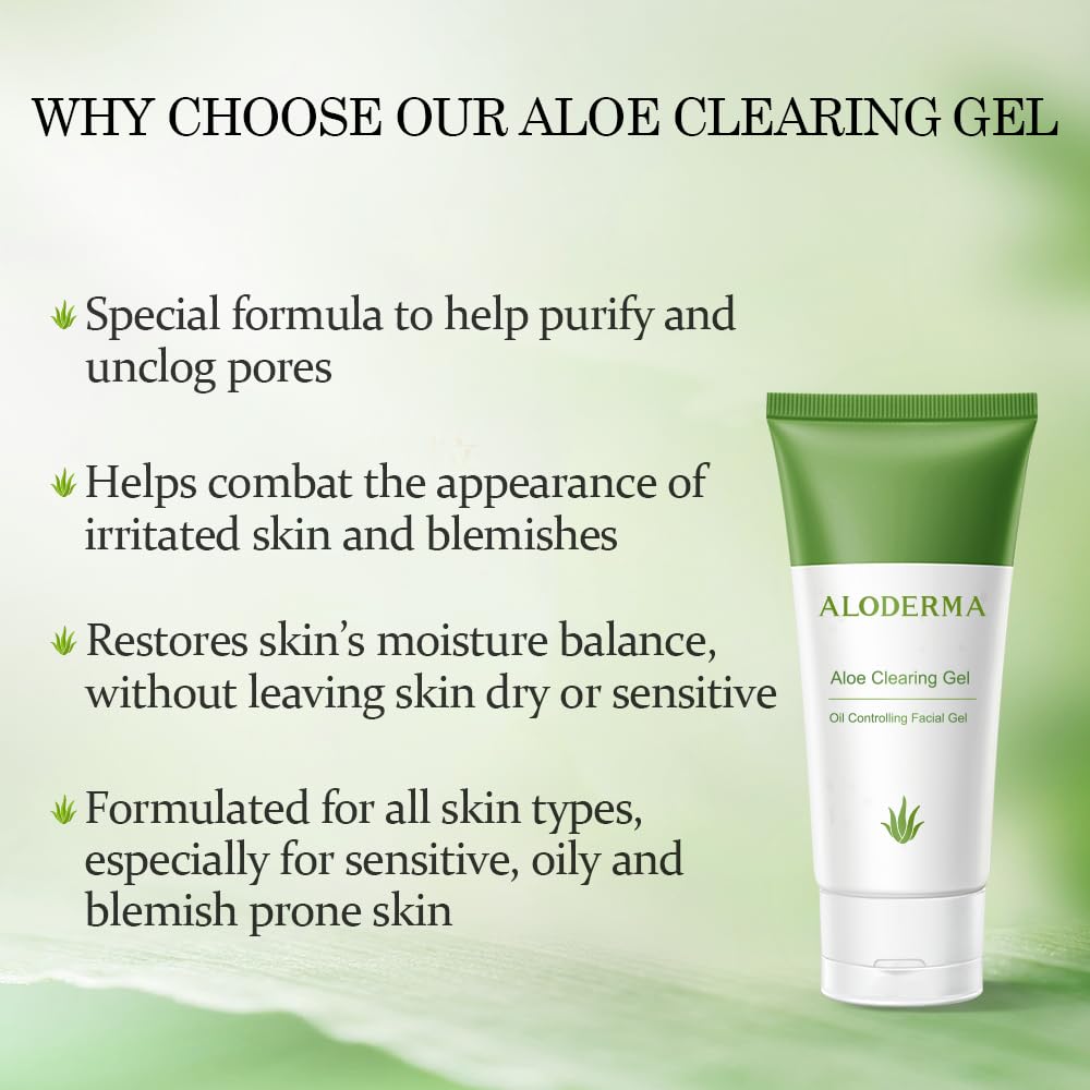 Aloderma Aloe Clearing Gel for Clear Complexion with 90% Organic AloeVera - Moisturizing, Oil Controlling Facial Lotion with Allantoin, Wintergreen Extract - Soothing, Calming Aloe Gel, 3btl x 2.8oz